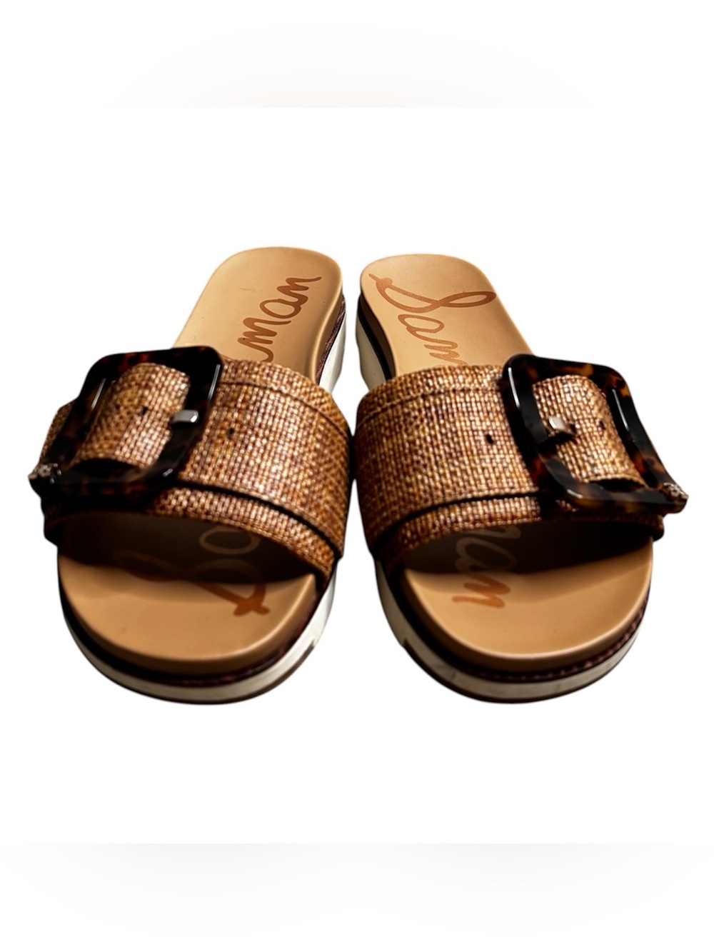 Sam Edelman Adriane Woven Buckle Tan Slide Sandals Size 9